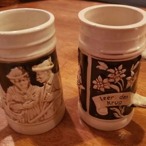 Vintage Small Ceramic Beer Stein Set - 2 pieces